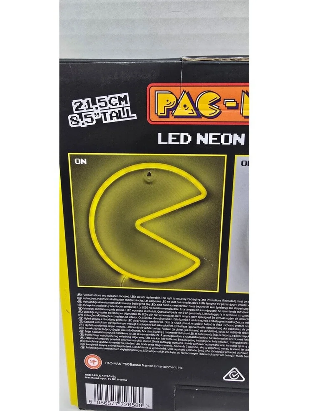 Pac-Man LED Neon Light Wall Mountable USB Powered 8.5 Inch